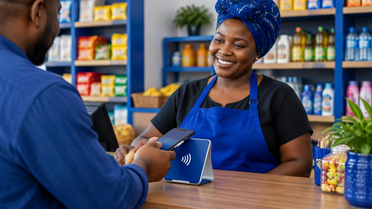 A merchant using digital payment tools in a shop